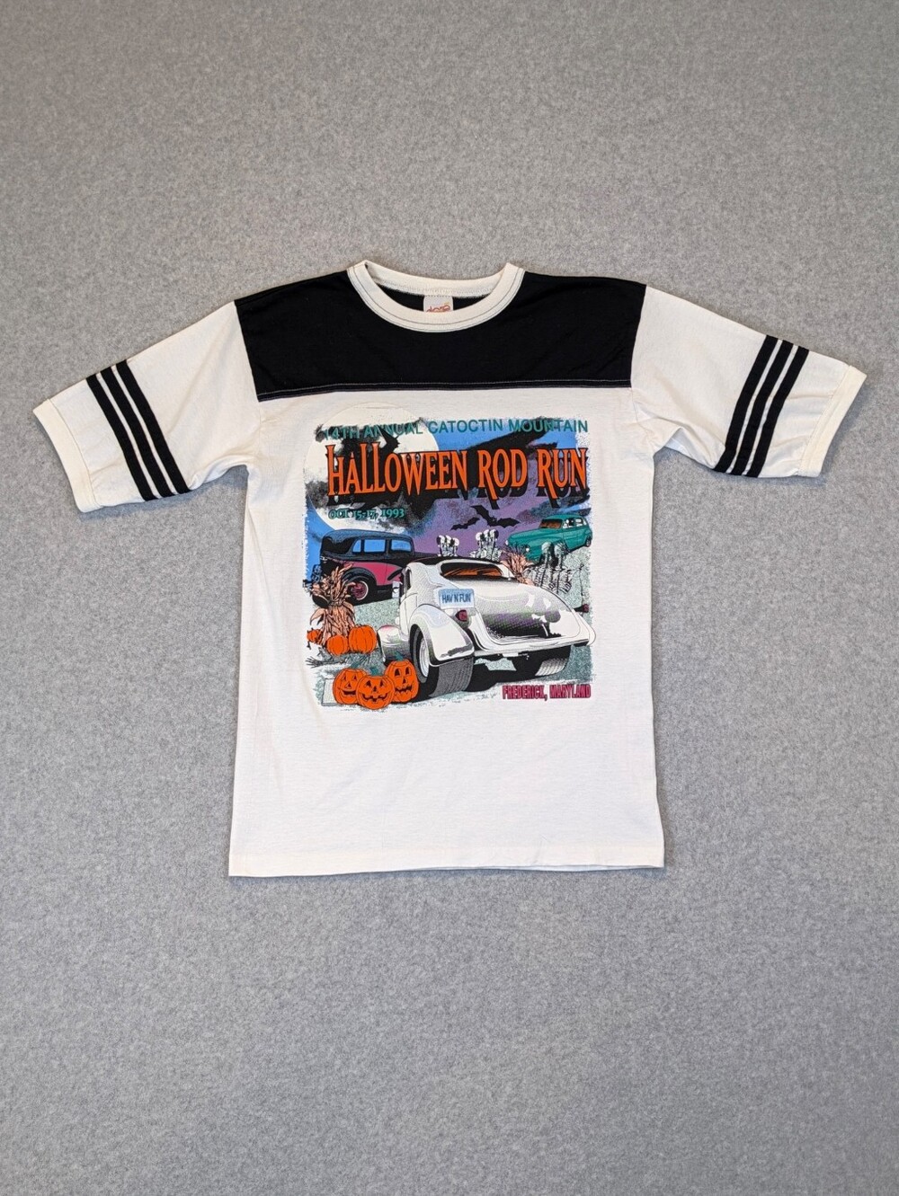 Vtg 1993 Halloween Hot Rod T-Shirt Men's Fits Small Striped Jersey Tee USA Tag L